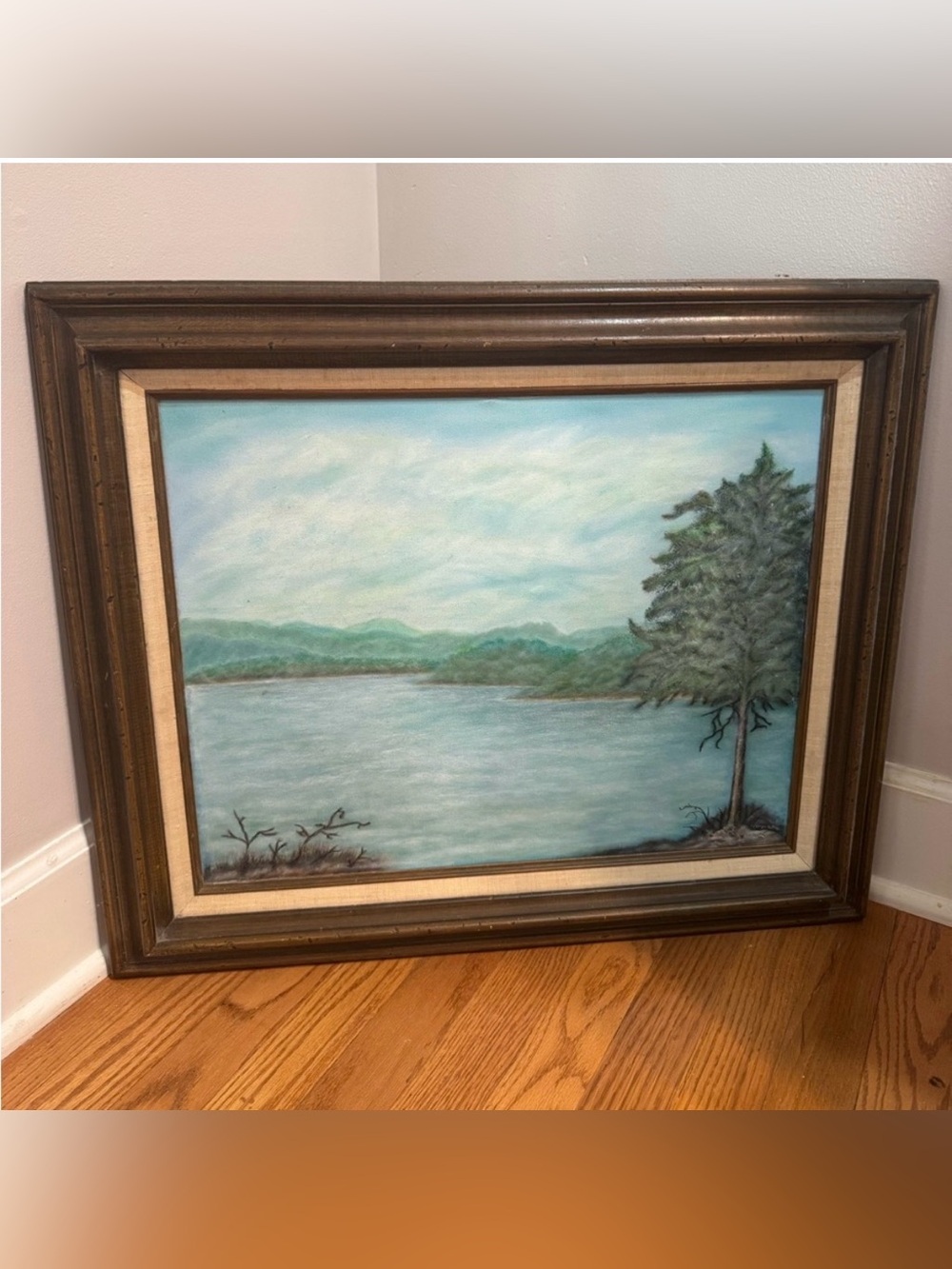 Vintage Original Painting Serene Landscape Painting Wood Frame 1979